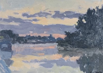 Lot 359 - John HARVEY (b.1935) River Sunset Oil on board...