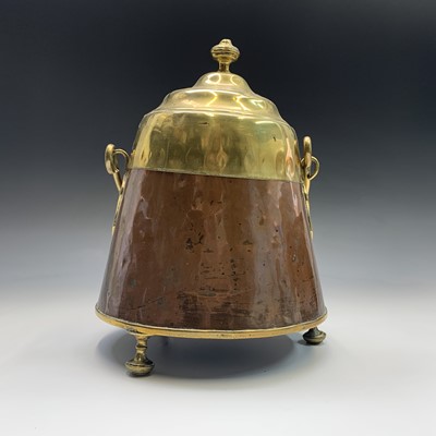 Lot 66 - A Dutch copper and brass ash pan and cover,...