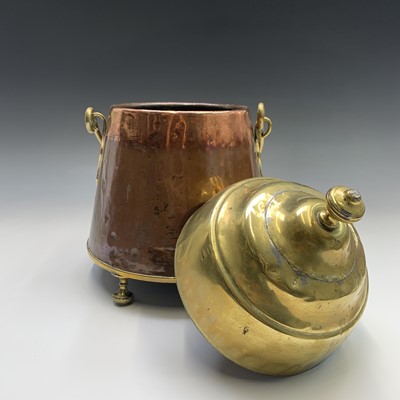 Lot 66 - A Dutch copper and brass ash pan and cover,...