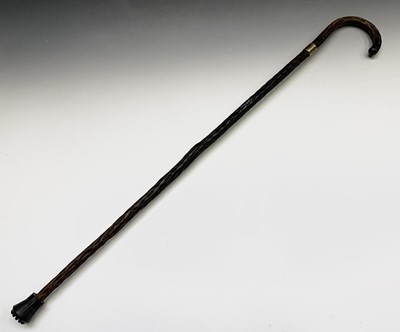 Lot 80 - A gnarled hawthorn walking stick, with gilt...