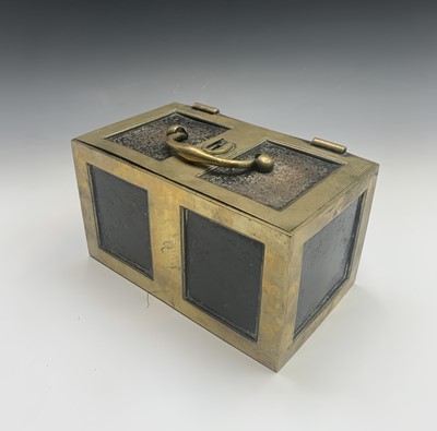 Lot 84 - A 19th century brass bound iron strong box,...