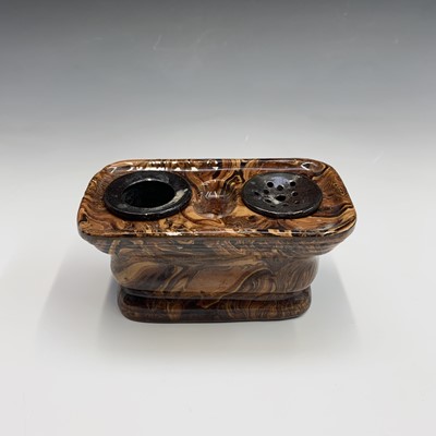 Lot 906 - A 19th century agateware pottery inkstand,...