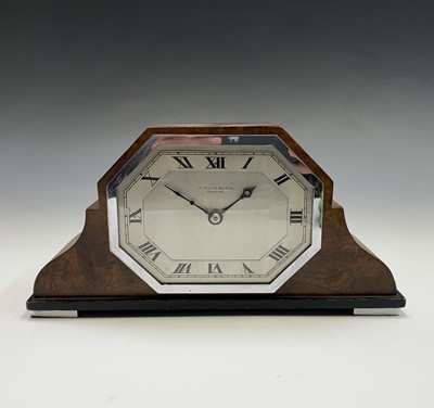 Lot 2903 - A 1930s walnut and chrome mantel timepiece,...