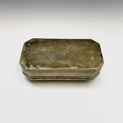 Lot 27 - A Malay brass canted rectangular betel box,...