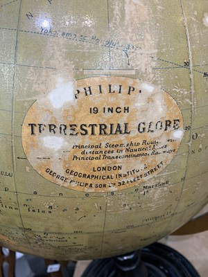 Lot 575 - A Philips 19 inch terrestial globe on turned...