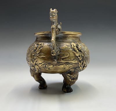Lot 112 - A Chinese bronze twin-handled censer, height...