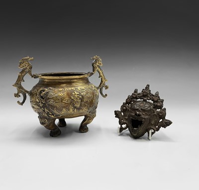 Lot 112 - A Chinese bronze twin-handled censer, height...