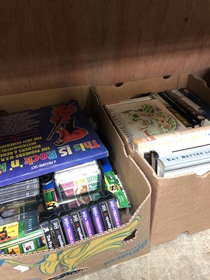 Lot 37 - A box of vintage cassettes and a box of books.