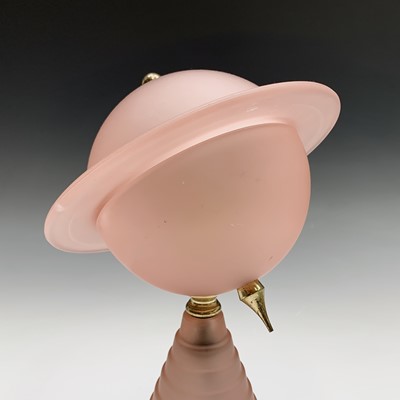 Lot 189 - An Art Deco style frosted pink glass and gilt...