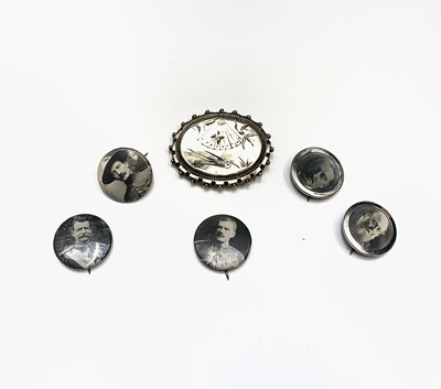 Lot 705 - Five Boer War period photographic pin brooches...