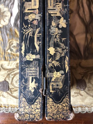 Lot 64 - A Chinese export black lacquered folding games...
