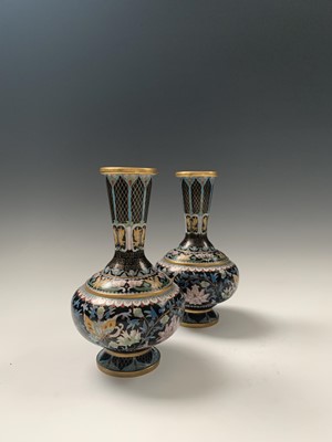 Lot 92 - A pair of Japanese cloisonne vases, decorated...