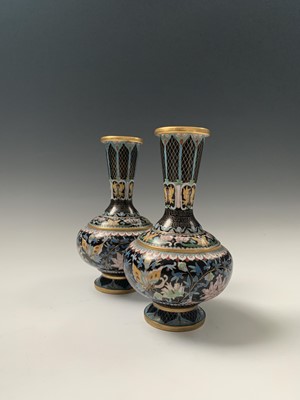 Lot 92 - A pair of Japanese cloisonne vases, decorated...