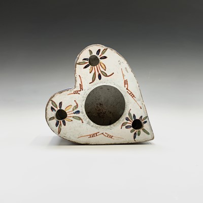 Lot 981 - A Delft heart shaped inkwell and pen holder...