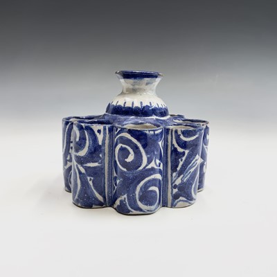 Lot 981 - A Delft heart shaped inkwell and pen holder...