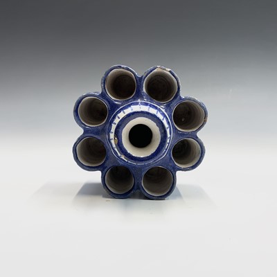 Lot 981 - A Delft heart shaped inkwell and pen holder...