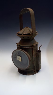 Lot 213 - A WWII military green painted railway lamp,...