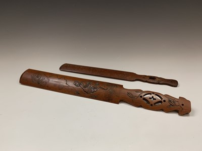 Lot 77 - Two Japanese carved bamboo paper knives, Meiji...