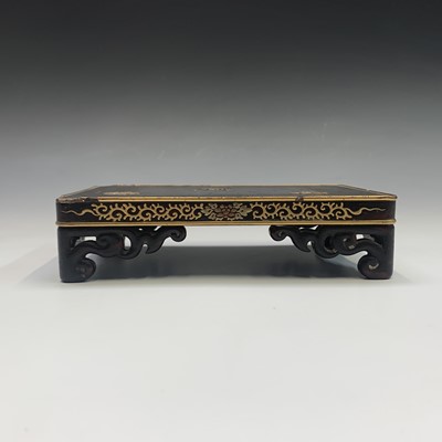 Lot 273 - A Chinese wood and gilt metal inlaid stand,...