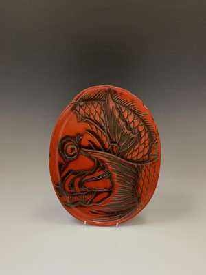 Lot 118 - A Japanese red lacquer tray, early 20th...