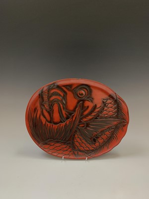 Lot 118 - A Japanese red lacquer tray, early 20th...