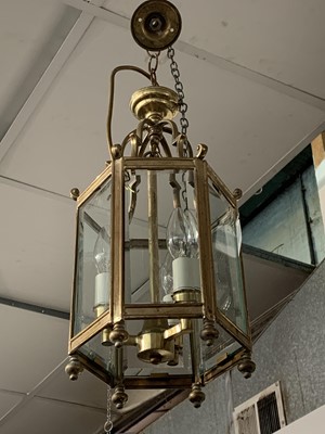 Lot 251 - A pair of brass hall lanterns of hexagonal...