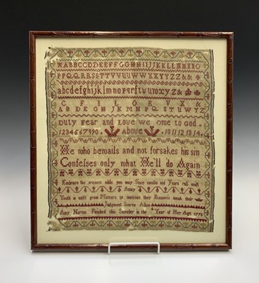 Lot 2834 - A George III period sampler worked by Amy...