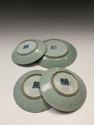Lot 132 - Four Chinese Canton celadon plates, circa 1900,...
