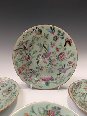 Lot 132 - Four Chinese Canton celadon plates, circa 1900,...