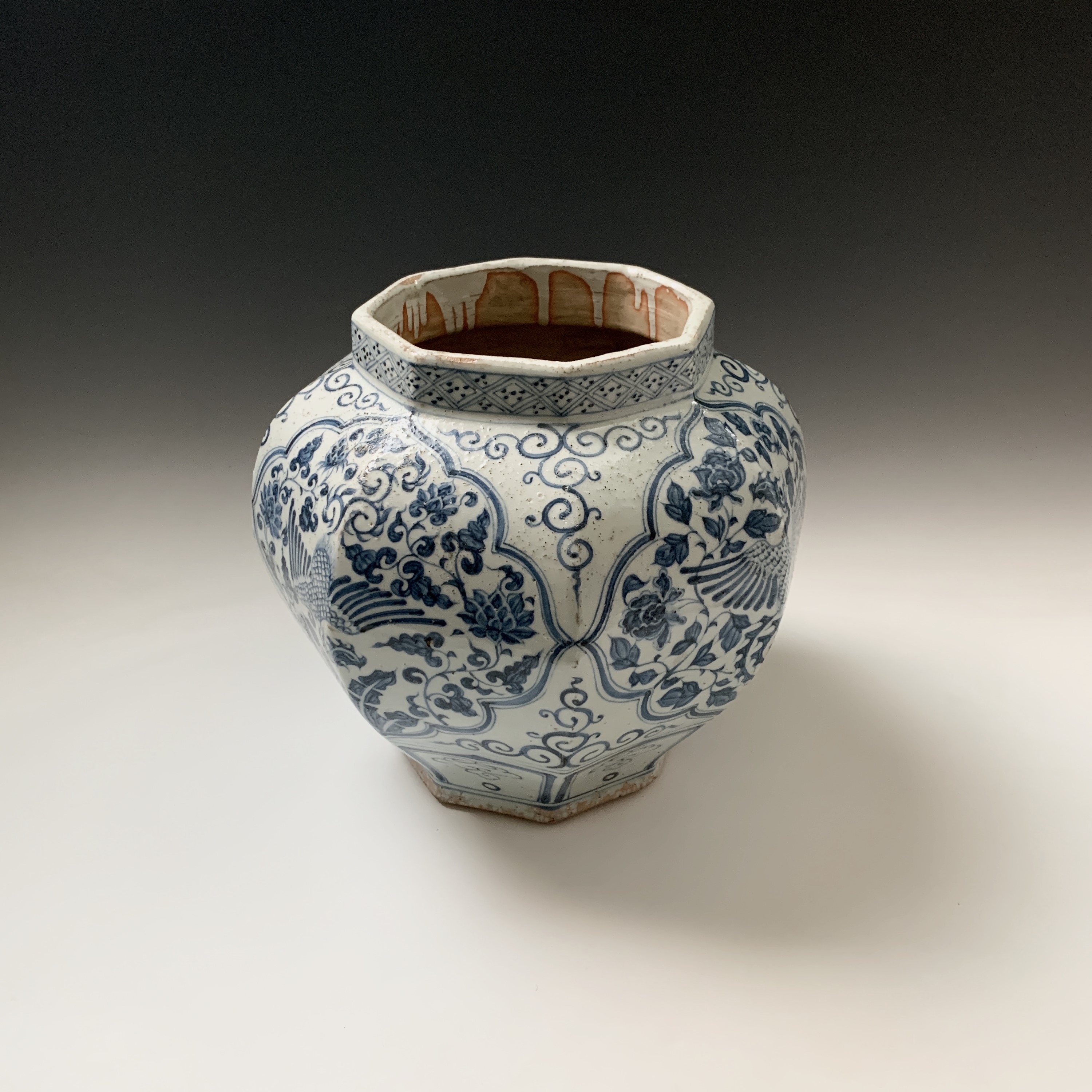 Lot 55 A Chinese blue and white octagonal vase. Yuan