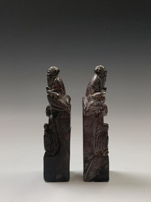 Lot 82 - A pair of Chinese soapstone bookends, early...