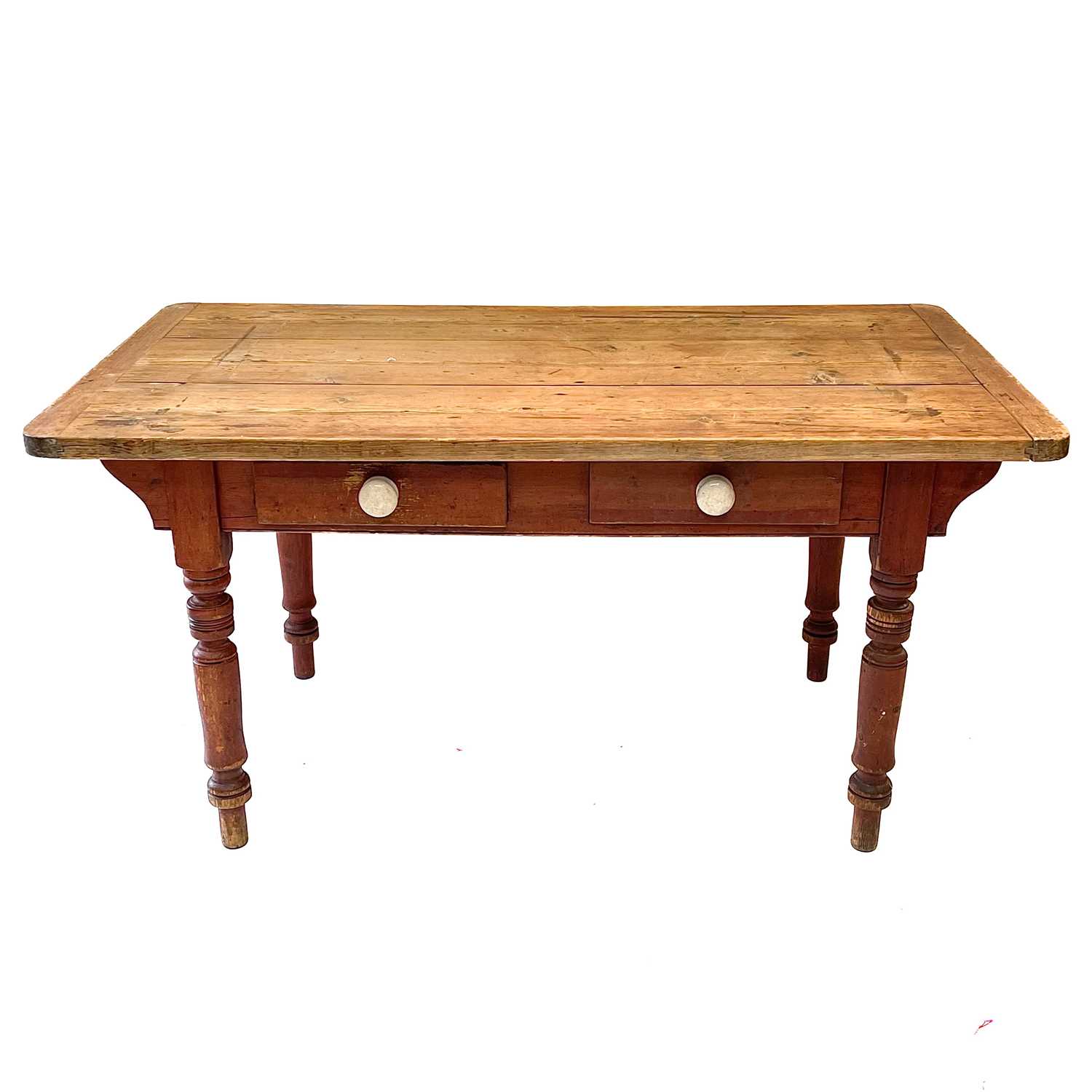 Lot 94 - A Victorian Cornish pine kitchen table, with