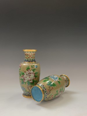 Lot 89 - A pair of Chinese cloisonne vases, decorated...