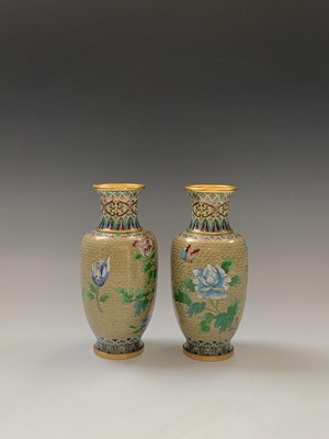Lot 89 - A pair of Chinese cloisonne vases, decorated...