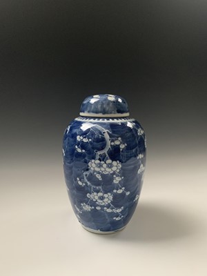 Lot 75 - A Chinese blue and white prunus pattern jar...