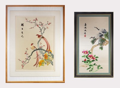 Lot 72 - Two Chinese silk embroidered pictures, each...