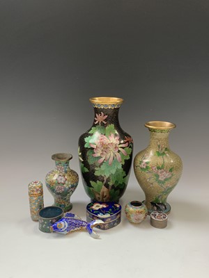 Lot 142 - Three Japanese cloisonne vases, largest height...
