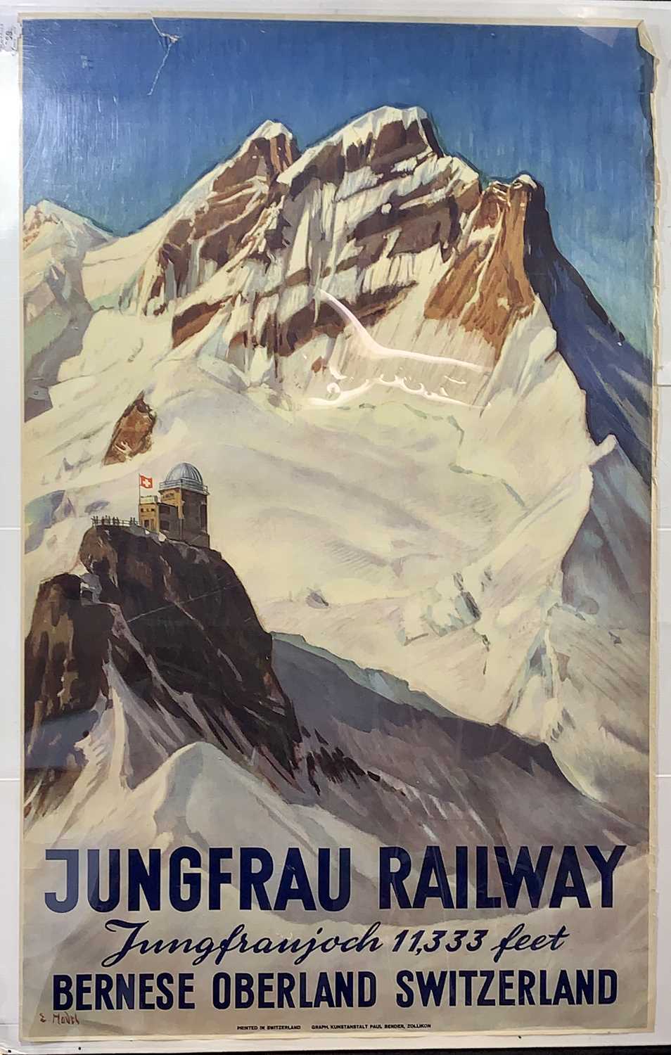 Lot 1509 - Original Swiss travel poster for the Jungfrau...