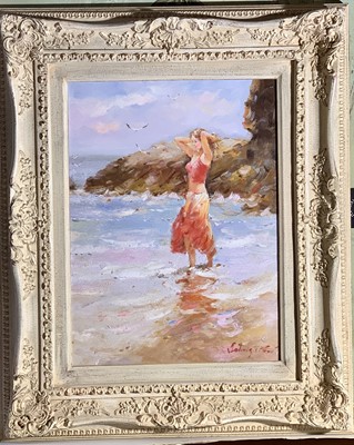 Lot 791 - Vladimir PETROV (1945) Girl Paddling Oil on...