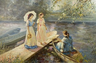 Lot 686 - Vladimir PETROV (1945) By the River Oil on...