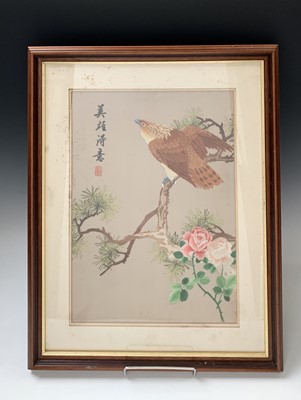 Lot 148 - A Chinese silk embroidered picture of a bird...