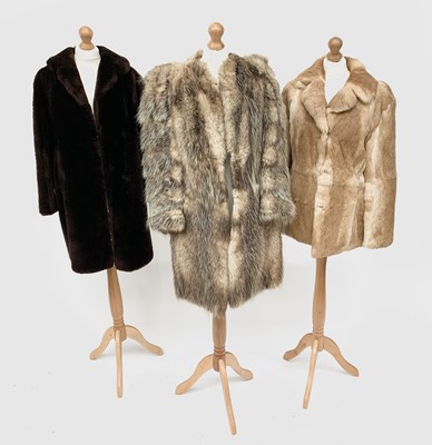 Lot 2859 - Three vintage fur coats -  coney (label size...