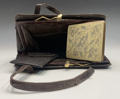 Lot 327 - A crocodile handbag and a cigarette case with...