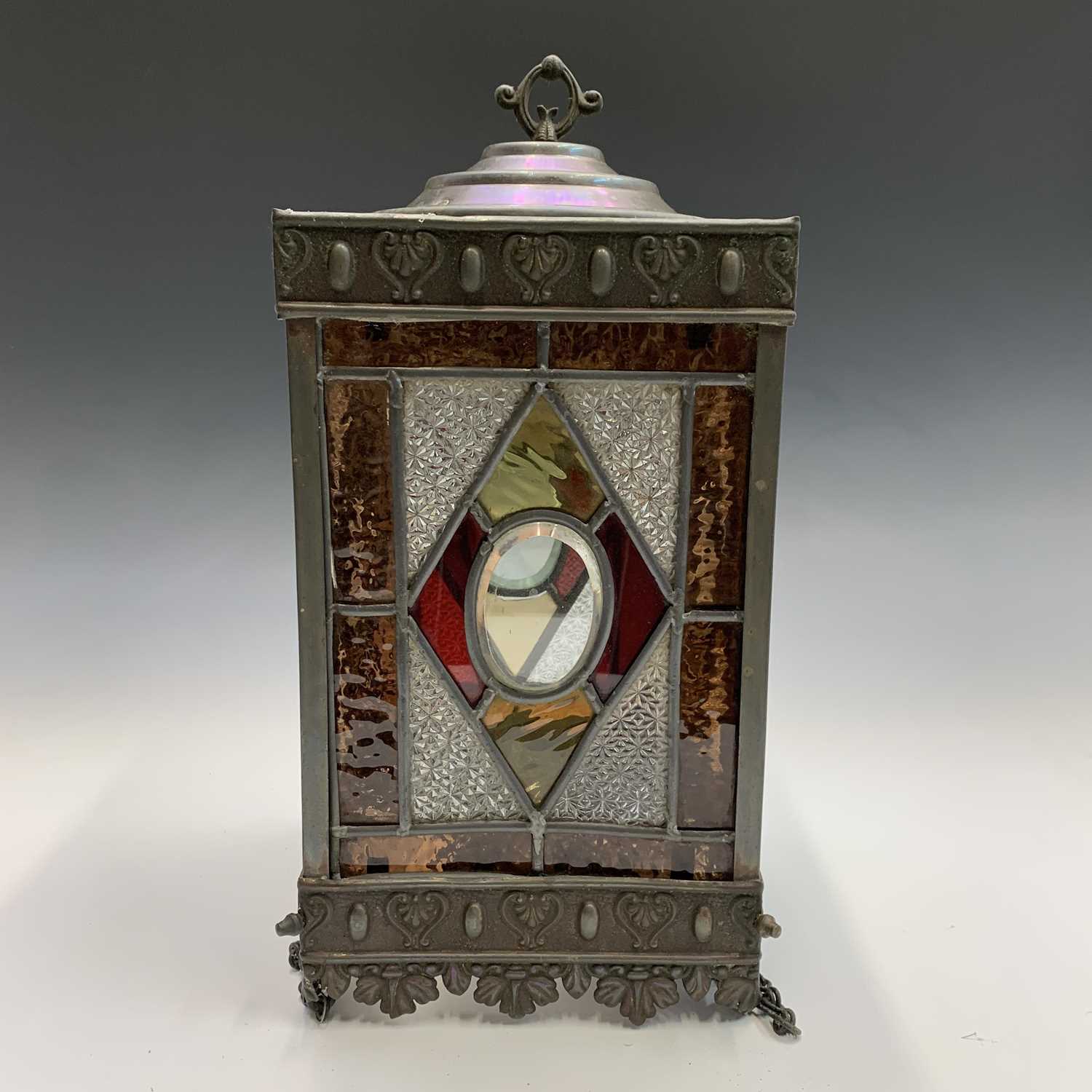 Lot 676 - A late Victorian leaded glass hall lantern,...