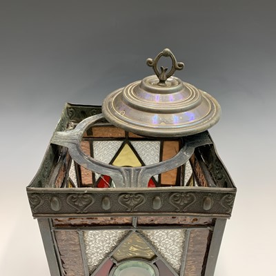 Lot 676 - A late Victorian leaded glass hall lantern,...