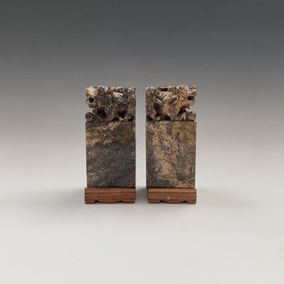 Lot 93 - A pair of Chinese soapstone chops, of square...