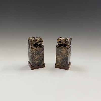 Lot 174 - A pair of Chinese soapstone chops, of square...