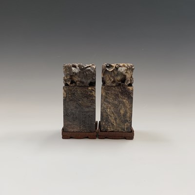 Lot 174 - A pair of Chinese soapstone chops, of square...