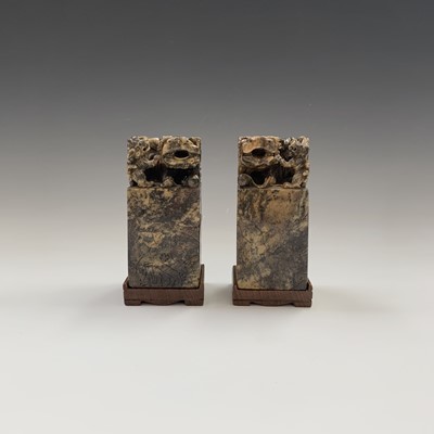 Lot 93 - A pair of Chinese soapstone chops, of square...