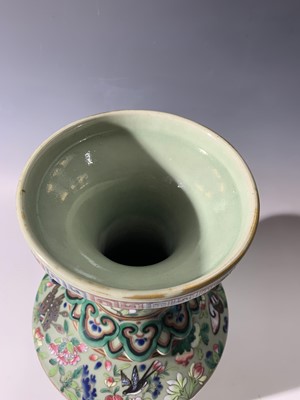 Lot 43 - A Chinese Canton twin-handled celadon vase,...